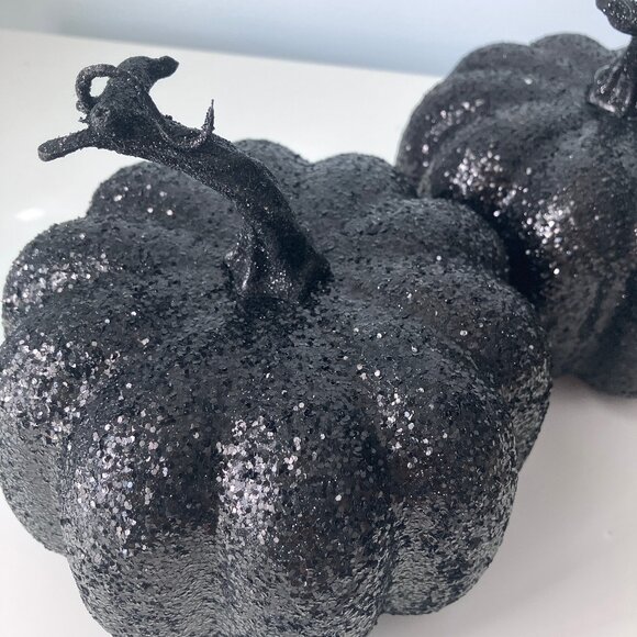 Halloween Black Glitter Pumpkin Set Glam Decor Tabletop Witchy - Picture 4 of 7